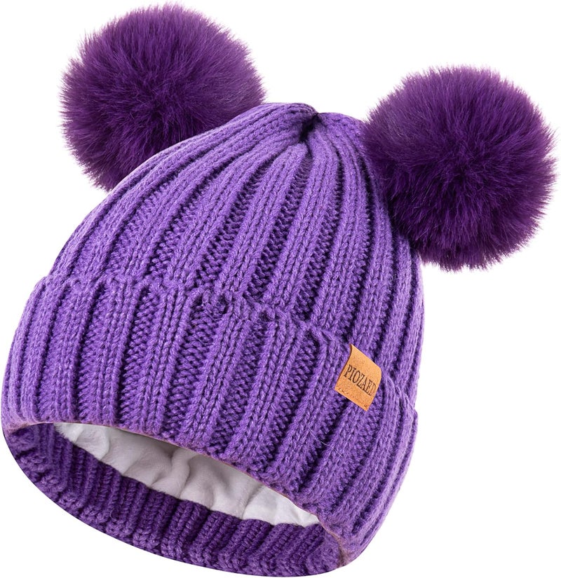 PIOZAED Women's Winter Warm Knit Beanie with Faux Fur Pom Skull Cap Cozy Fleece Lined Hat for Women - Image 1